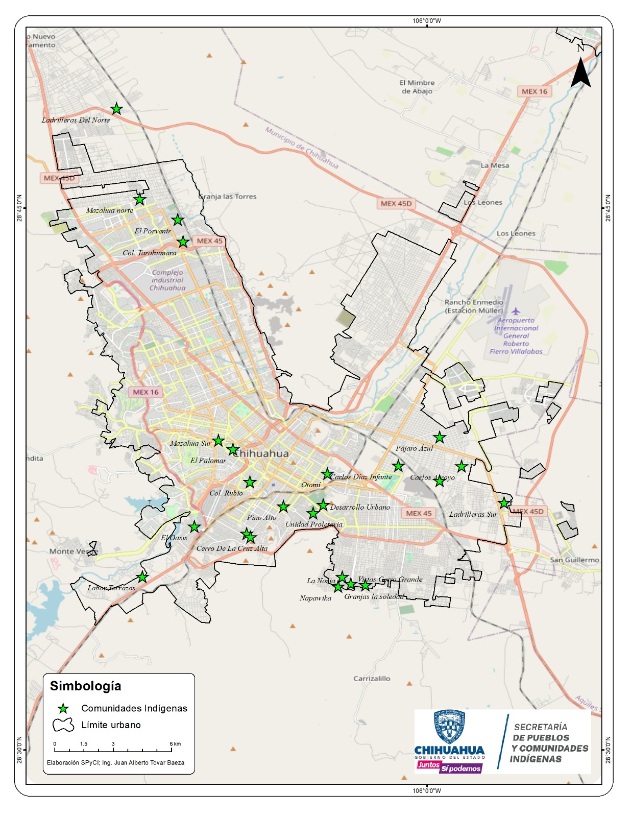 Mapa de asentamientos identificados en Chihuahua Capital de Pueblos y Comunidades Indígenas