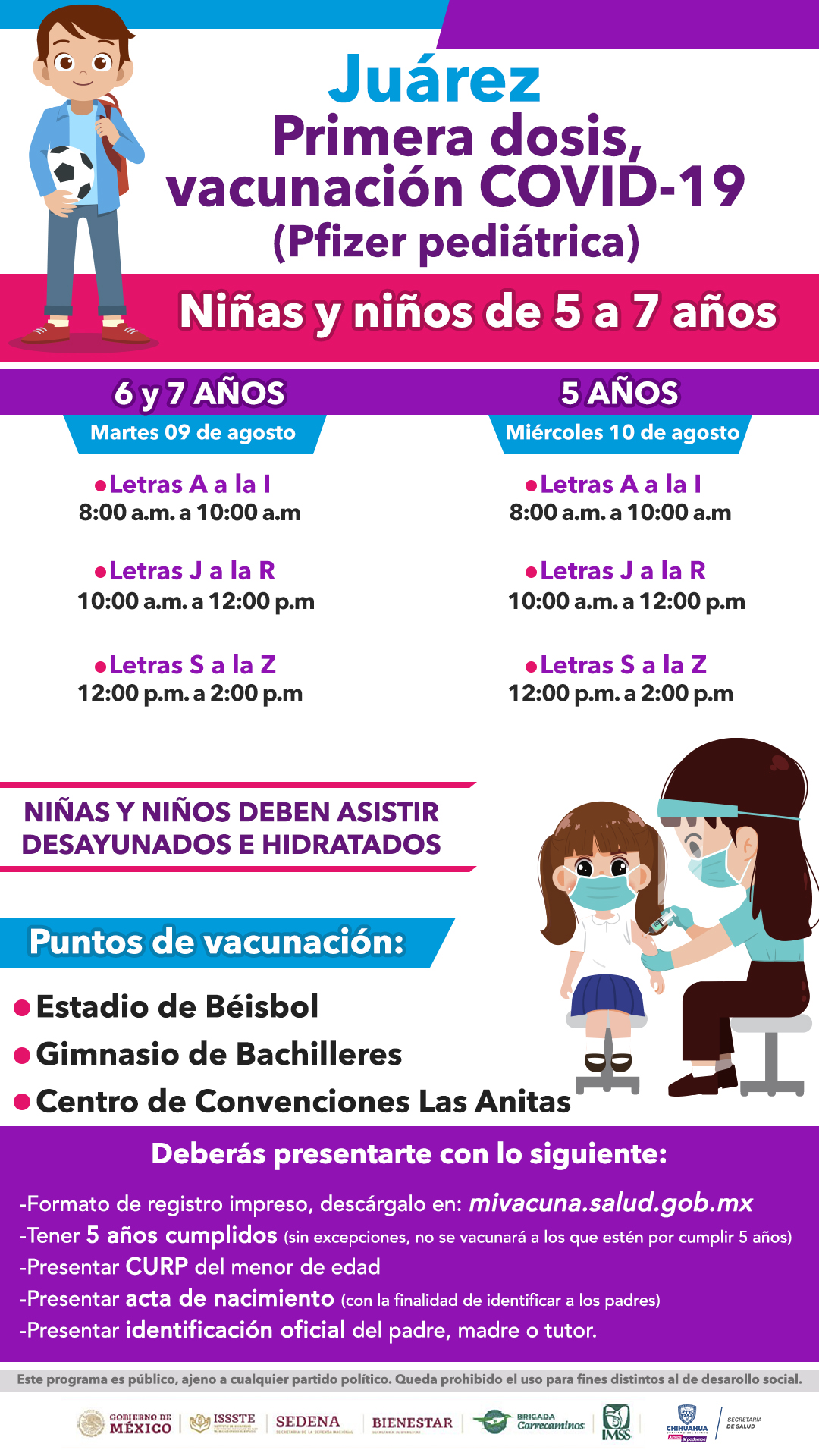 Inicia en Ciudad Juárez vacunación contra COVID-19 a menores de 5 a 7 años  | Portal Gubernamental del Estado de Chihuahua