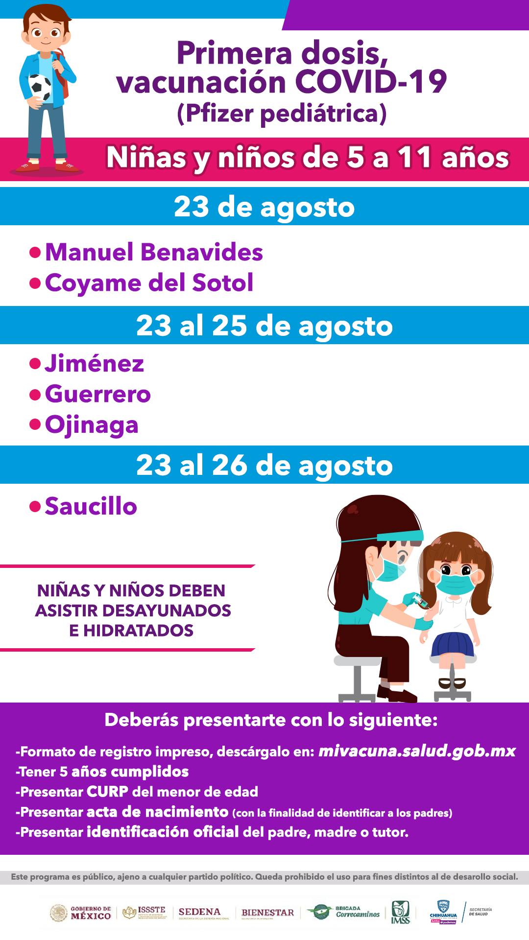 Invita Secretaría de Salud a la aplicación de la primera dosis contra COVID-19  para niños en seis municipios | Portal Gubernamental del Estado de Chihuahua
