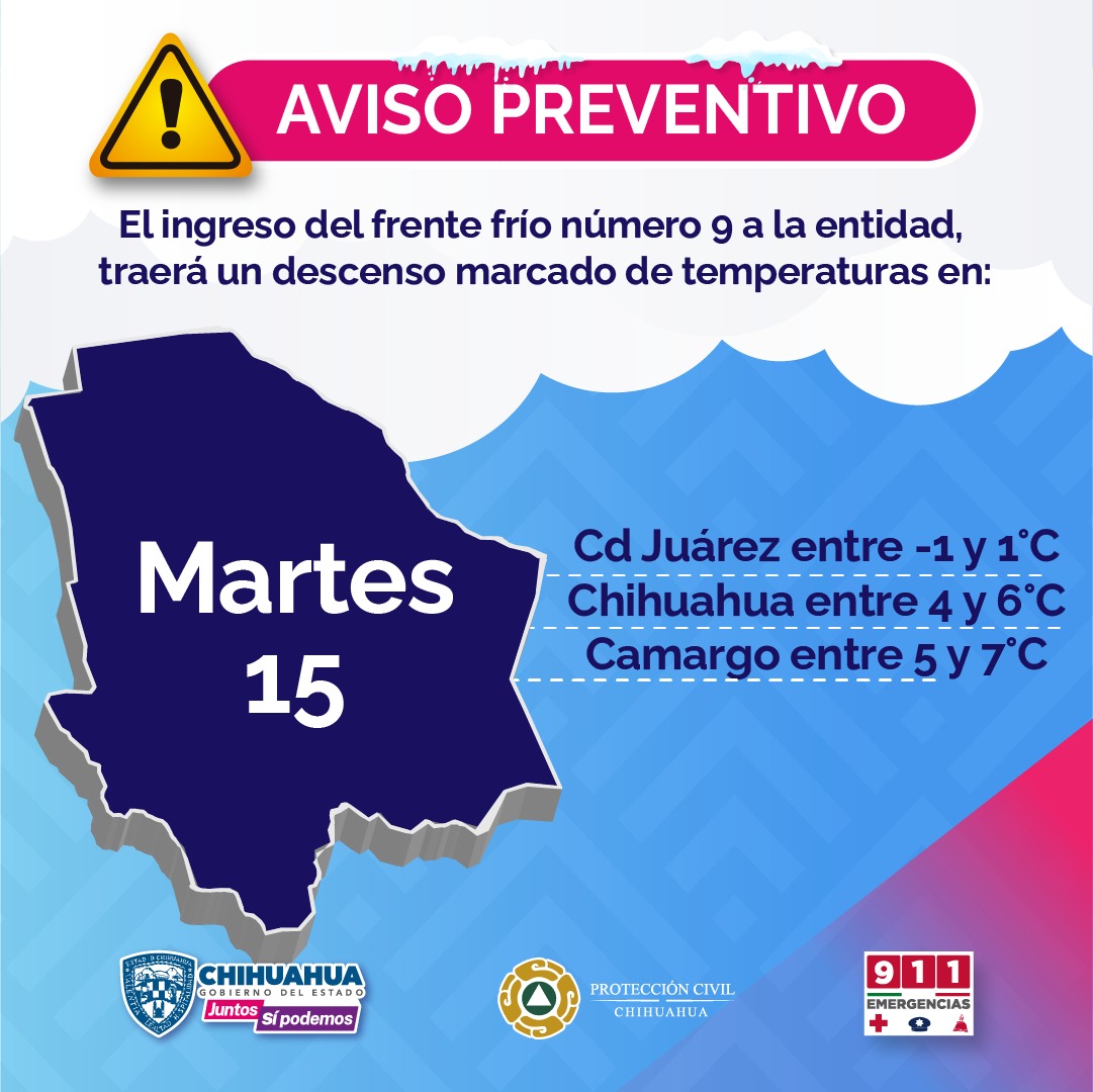 Frente Frío número 9 traerá temperaturas por debajo de cero grados  centígrados; CEPC emite recomendaciones | Portal Gubernamental del Estado  de Chihuahua