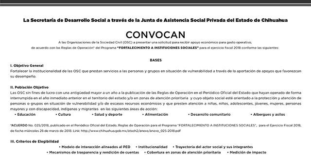 CONVOCA DESARROLLO SOCIAL A OSC´s A PARTICIPAR EN BOLSA DE FINANCIAMIENTO  2018 | Portal Gubernamental del Estado de Chihuahua