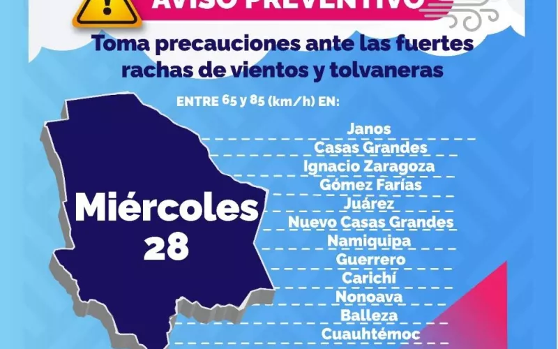 Ingreso de dos frentes fríos traerán fuertes rachas de viento y  probabilidades de lluvias para la entidad; Protección Civil Estatal |  Portal Gubernamental del Estado de Chihuahua